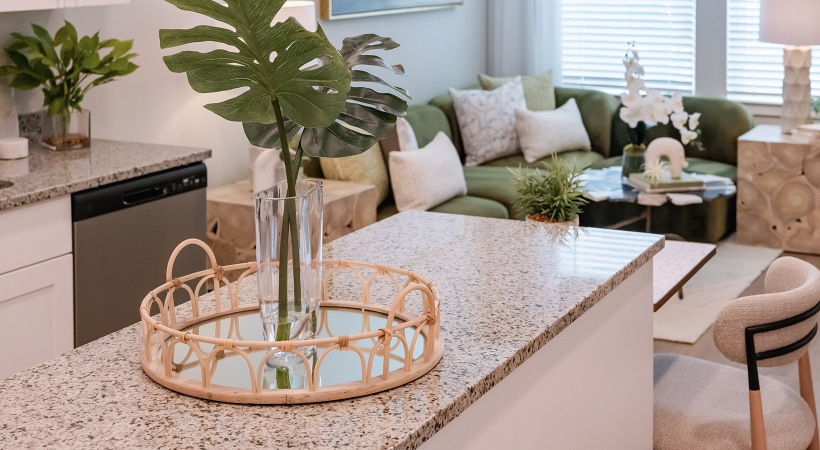 kitchen island with center plant